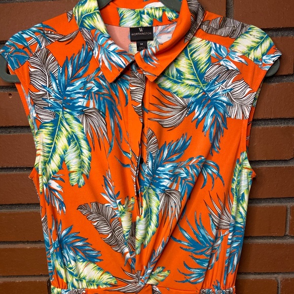 Orange tropical Midi knit dress - Picture 2 of 7